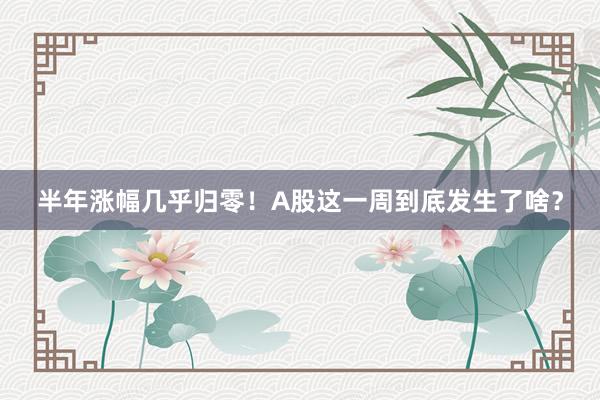 半年涨幅几乎归零！A股这一周到底发生了啥？