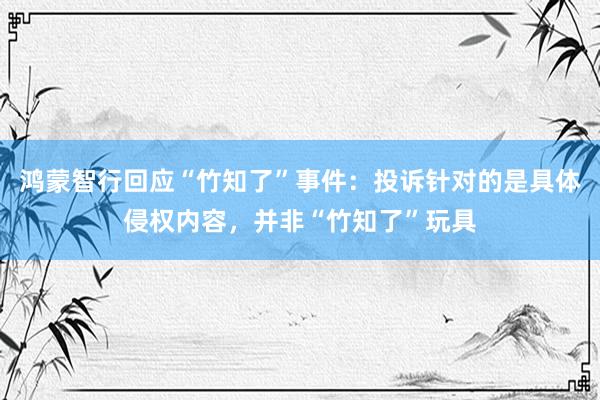 鸿蒙智行回应“竹知了”事件：投诉针对的是具体侵权内容，并非“竹知了”玩具