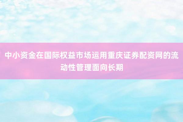 中小资金在国际权益市场运用重庆证券配资网的流动性管理面向长期