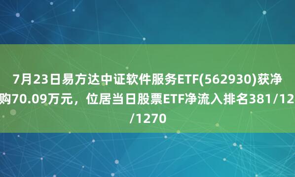 7月23日易方达中证软件服务ETF(562930)获净申购70.09万元，位居当日股票ETF净流入排名381/1270
