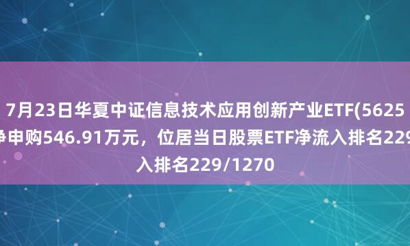 7月23日华夏中证信息技术应用创新产业ETF(562570)获净申购546.91万元，位居当日股票ETF净流入排名229/1270