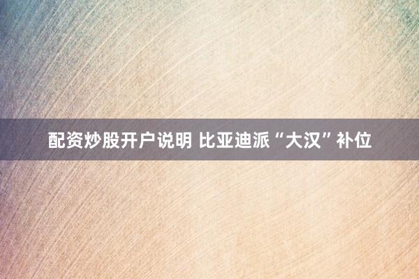 配资炒股开户说明 比亚迪派“大汉”补位