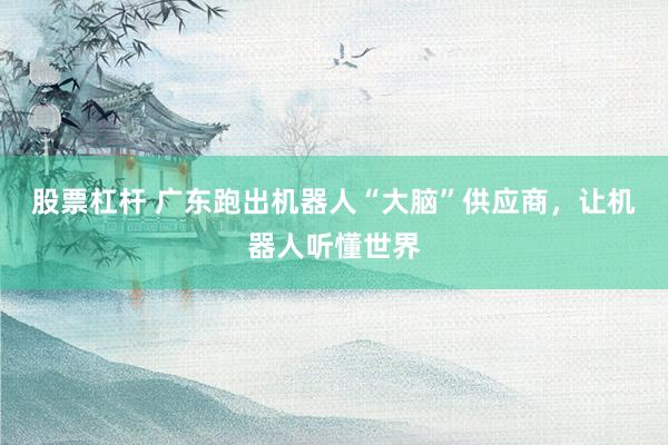 股票杠杆 广东跑出机器人“大脑”供应商，让机器人听懂世界