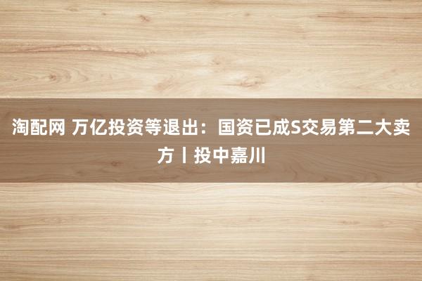 淘配网 万亿投资等退出:国资已成S交易第二大卖方丨投中嘉川