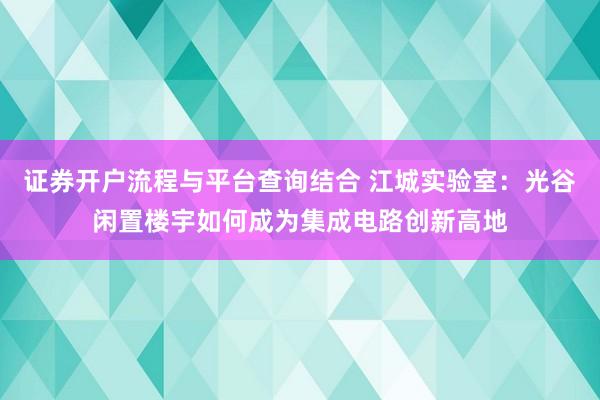 证券开户流程与平台查询结合 江城实验室：光谷闲置楼宇如何成为集成电路创新高地