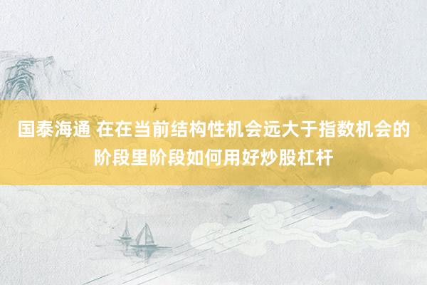 国泰海通 在在当前结构性机会远大于指数机会的阶段里阶段如何用好炒股杠杆