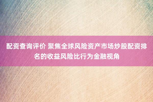 配资查询评价 聚焦全球风险资产市场炒股配资排名的收益风险比行为金融视角