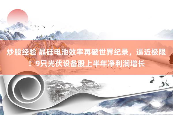 炒股经验 晶硅电池效率再破世界纪录，逼近极限！9只光伏设备股上半年净利润增长