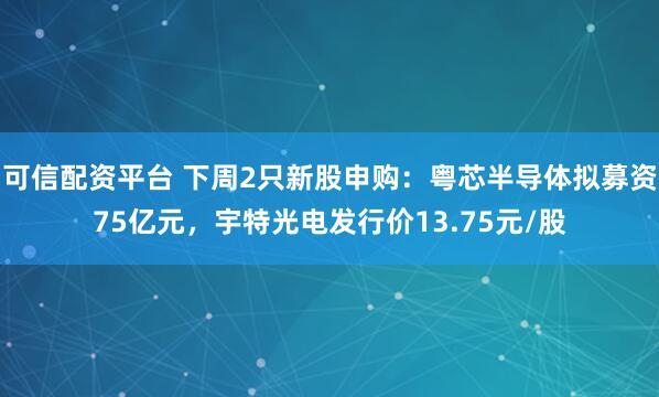 可信配资平台 下周2只新股申购：粤芯半导体拟募资75亿元，宇特光电发行价13.75元/股